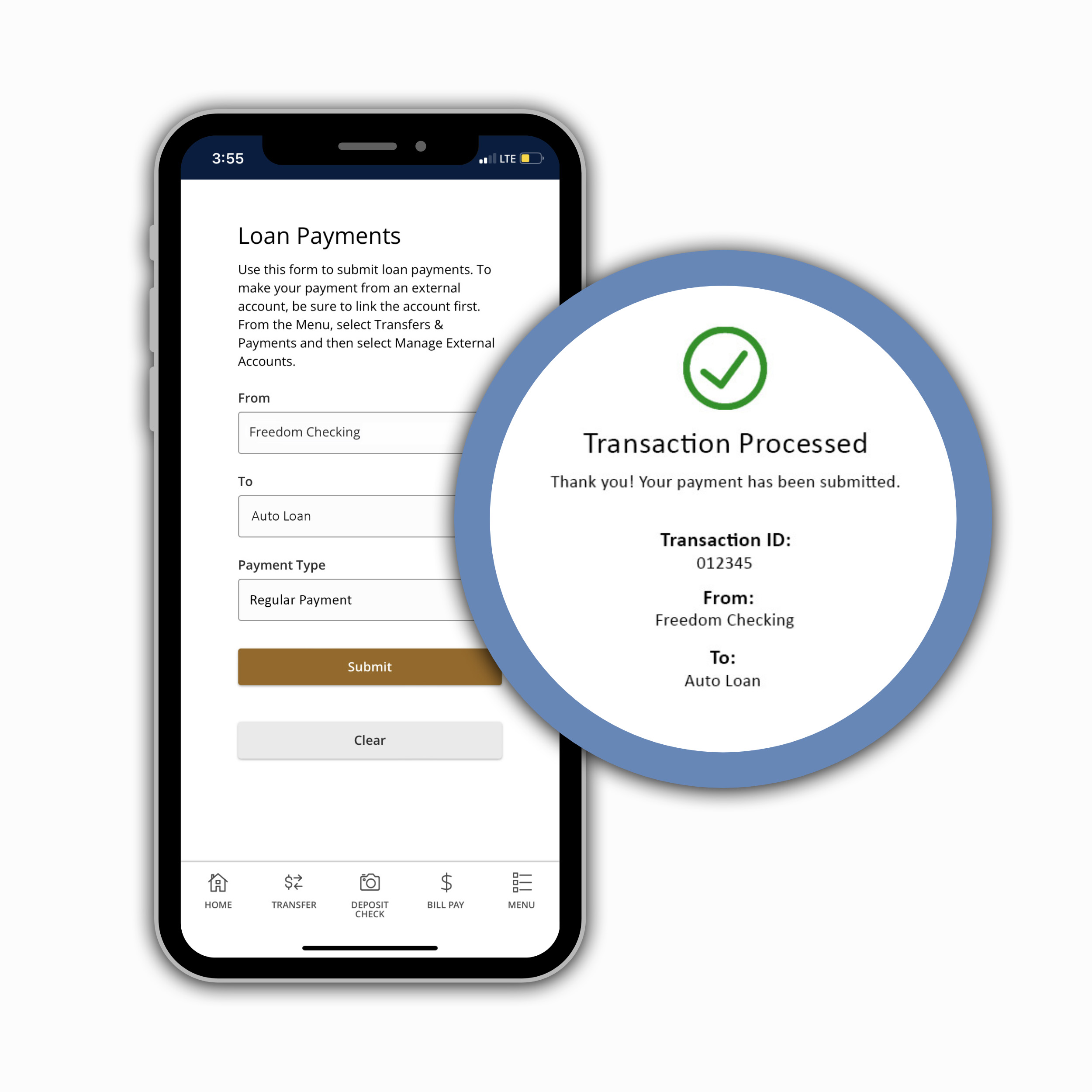 loan payment page in mobile banking